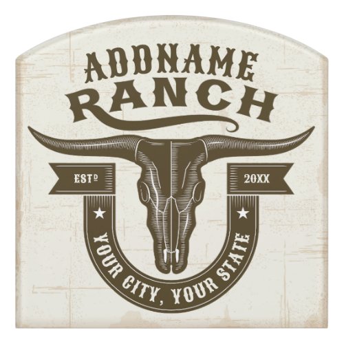 Personalized NAME Bull Steer Skull Western Ranch Door Sign