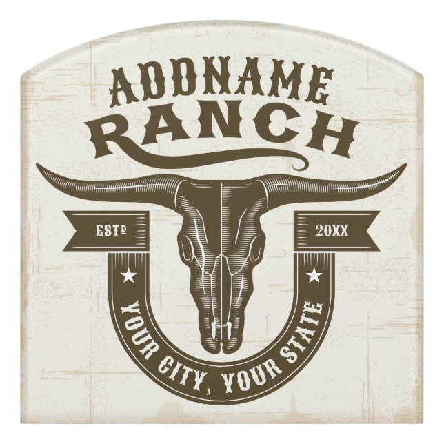 Personalized NAME Bull Steer Skull Western Ranch Door Sign (Contour Front)