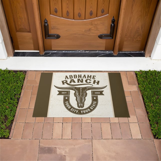 Personalized NAME Bull Steer Skull Western Ranch Doormat (Outdoor)