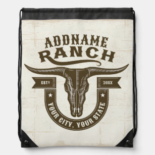 Personalized NAME Bull Steer Skull Western Ranch Drawstring Bag