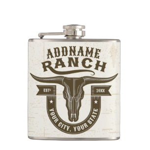 Personalized NAME Bull Steer Skull Western Ranch Flask