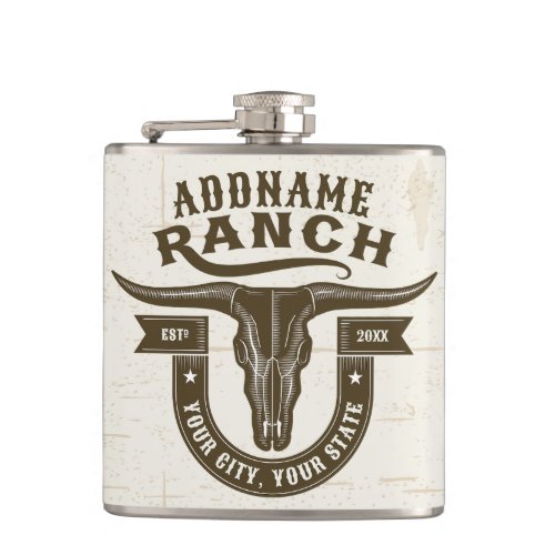 Personalized NAME Bull Steer Skull Western Ranch Flask