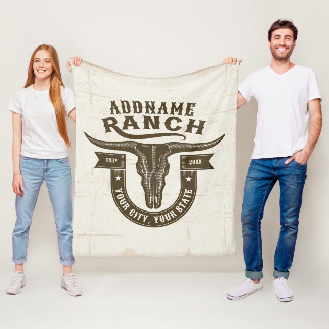 Personalized NAME Bull Steer Skull Western Ranch Fleece Blanket (In Situ)