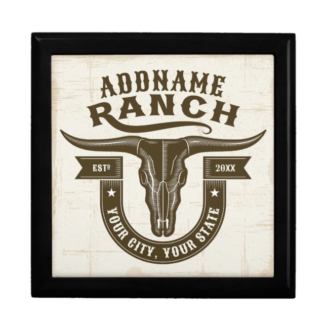 Personalized NAME Bull Steer Skull Western Ranch Gift Box (Front)