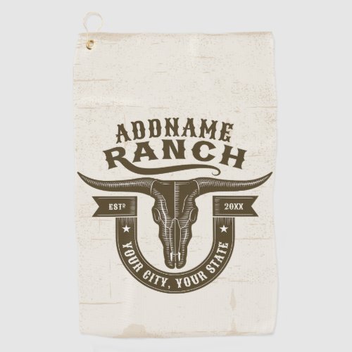 Personalized NAME Bull Steer Skull Western Ranch Golf Towel