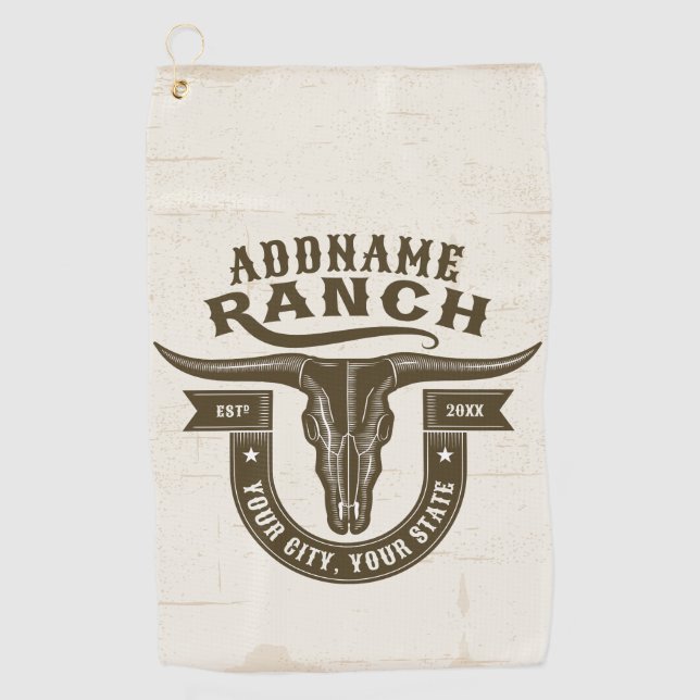 Personalized NAME Bull Steer Skull Western Ranch Golf Towel (Front)