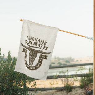 Personalized NAME Bull Steer Skull Western Ranch House Flag