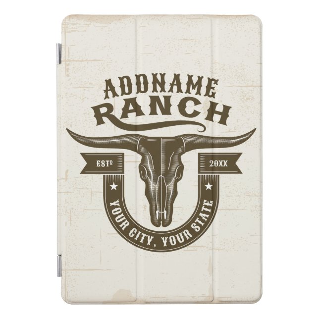 Personalized NAME Bull Steer Skull Western Ranch iPad Pro Cover (Front)