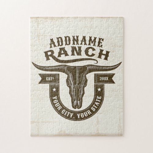 Personalized NAME Bull Steer Skull Western Ranch Jigsaw Puzzle