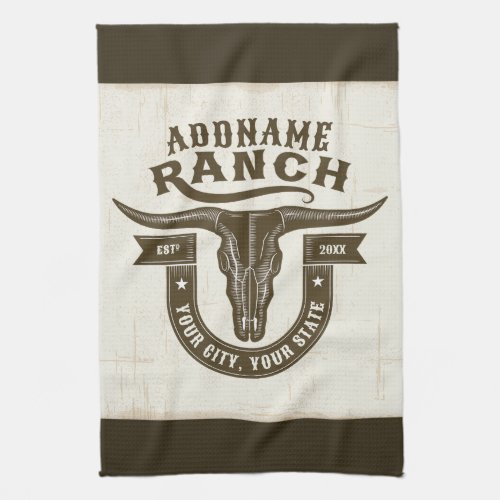 Personalized NAME Bull Steer Skull Western Ranch Kitchen Towel