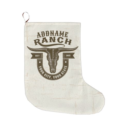 Personalized NAME Bull Steer Skull Western Ranch Large Christmas Stocking