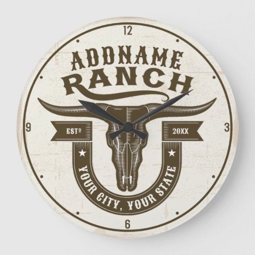 Personalized NAME Bull Steer Skull Western Ranch Large Clock