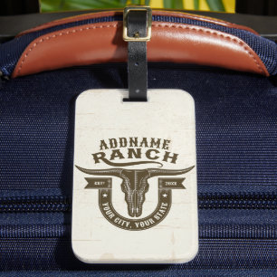 Personalized NAME Bull Steer Skull Western Ranch Luggage Tag