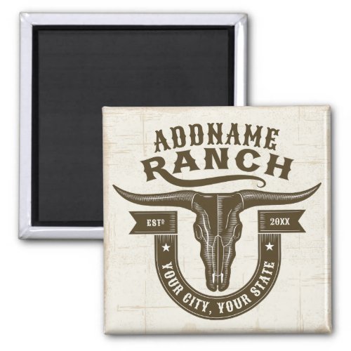 Personalized NAME Bull Steer Skull Western Ranch Magnet
