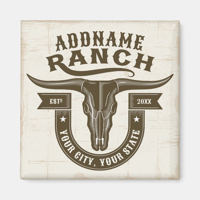 Personalized NAME Bull Steer Skull Western Ranch Magnet (Front)