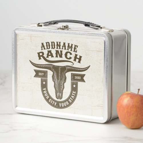 Personalized NAME Bull Steer Skull Western Ranch Metal Lunch Box