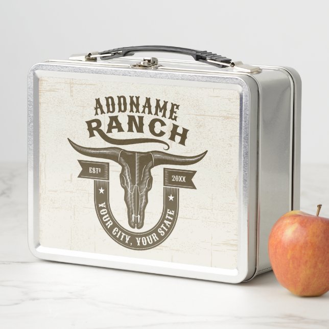 Personalized NAME Bull Steer Skull Western Ranch Metal Lunch Box (In Situ)