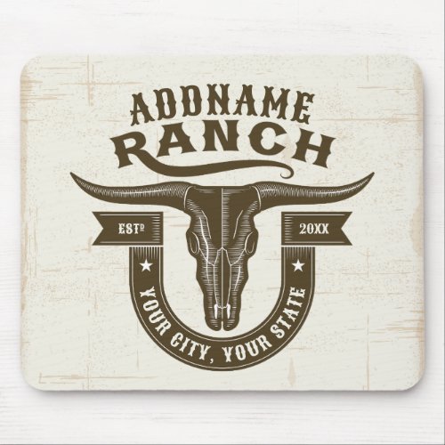 Personalized NAME Bull Steer Skull Western Ranch Mouse Pad