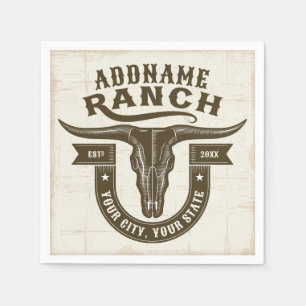 Personalized NAME Bull Steer Skull Western Ranch Napkins