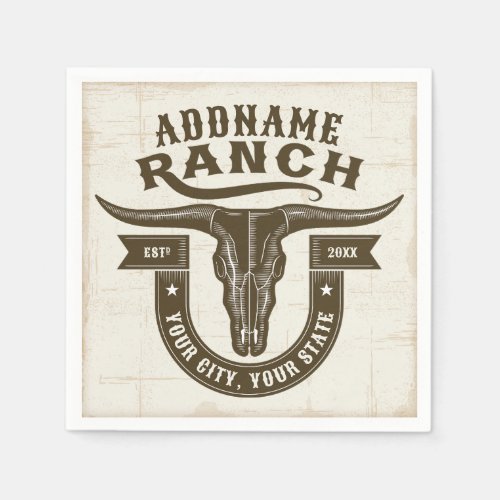 Personalized NAME Bull Steer Skull Western Ranch Napkins