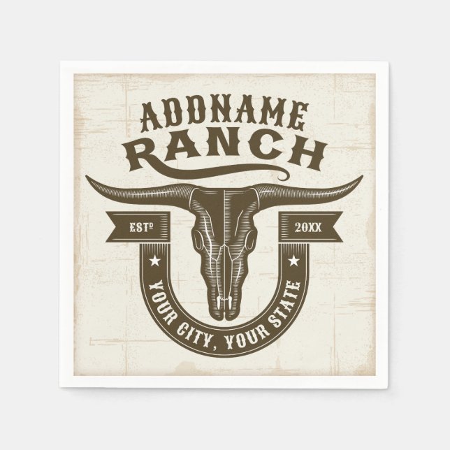 Personalized NAME Bull Steer Skull Western Ranch Napkins (Front)