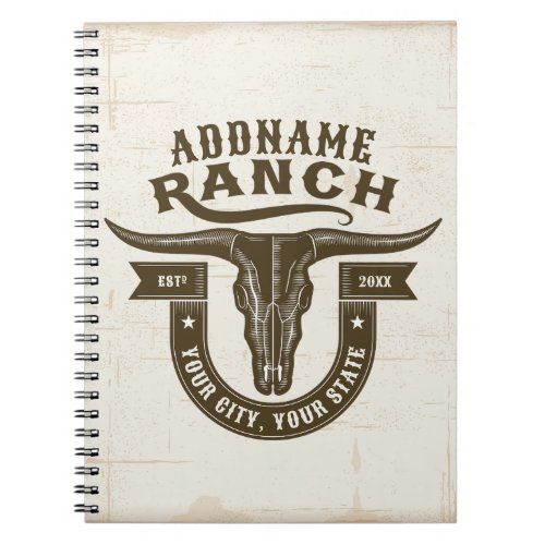 Personalized NAME Bull Steer Skull Western Ranch Notebook