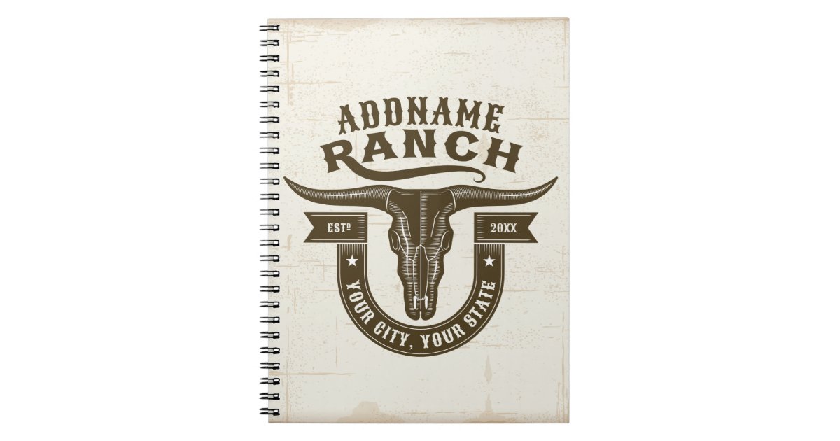 Personalized NAME Bull Steer Skull Western Ranch Notebook Zazzle