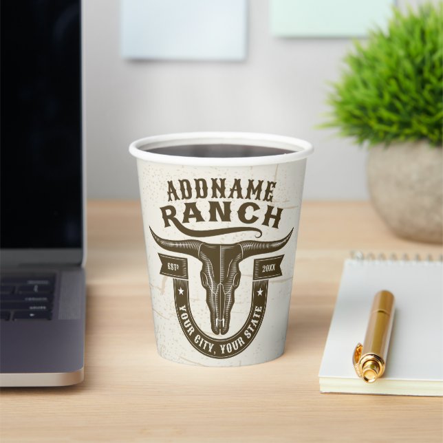 Personalized NAME Bull Steer Skull Western Ranch Paper Cups (Insitu)
