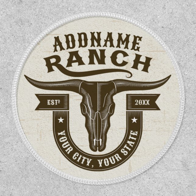 Personalized NAME Bull Steer Skull Western Ranch Patch (Front)