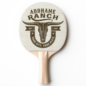 Personalized NAME Bull Steer Skull Western Ranch Ping Pong Paddle