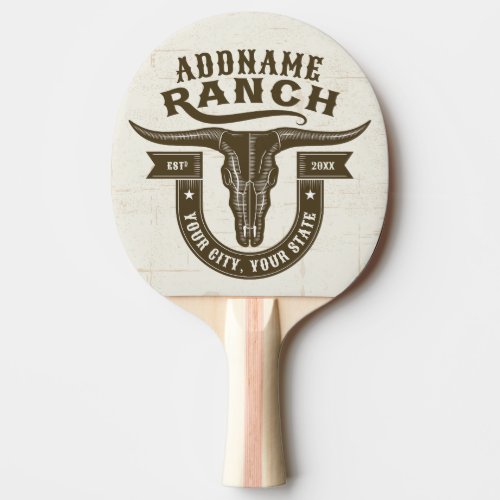 Personalized NAME Bull Steer Skull Western Ranch Ping Pong Paddle