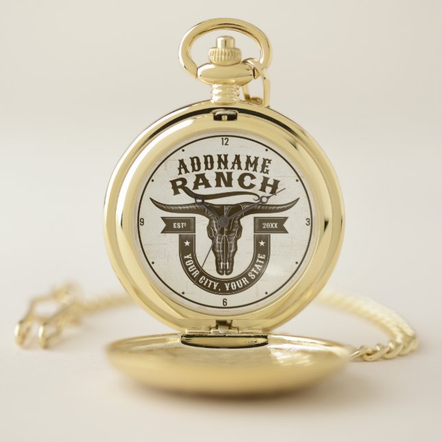 Personalized NAME Bull Steer Skull Western Ranch Pocket Watch (Inside)