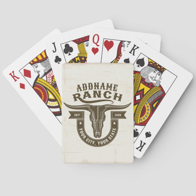 Personalized NAME Bull Steer Skull Western Ranch Poker Cards (Back)