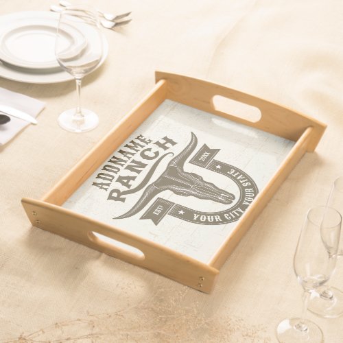 Personalized NAME Bull Steer Skull Western Ranch Serving Tray