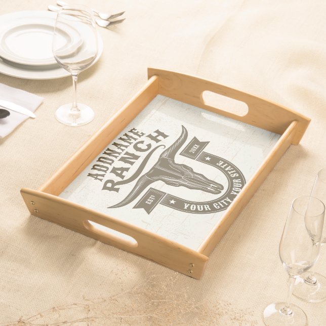 Personalized NAME Bull Steer Skull Western Ranch Serving Tray (Front)