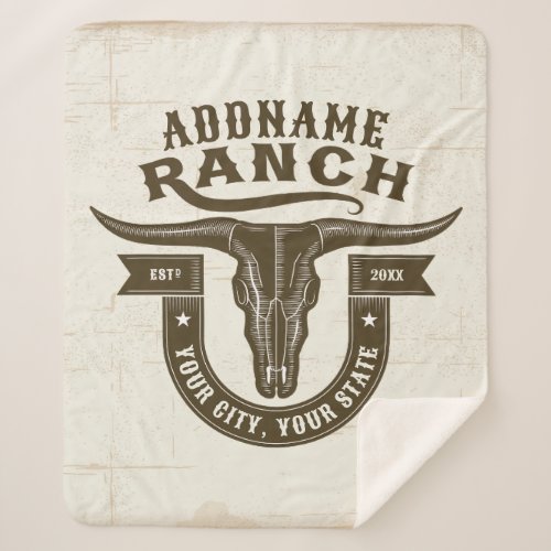 Personalized NAME Bull Steer Skull Western Ranch Sherpa Blanket