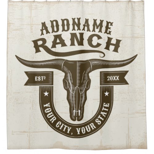Personalized NAME Bull Steer Skull Western Ranch Shower Curtain