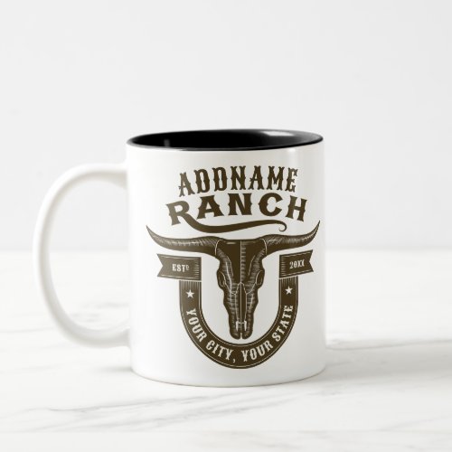 Personalized NAME Bull Steer Skull Western Ranch Two_Tone Coffee Mug