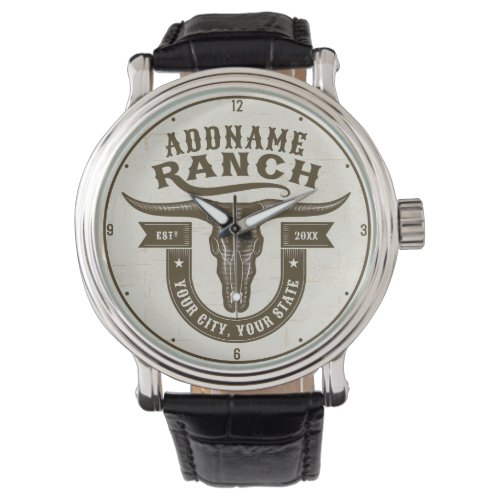 Personalized NAME Bull Steer Skull Western Ranch Watch