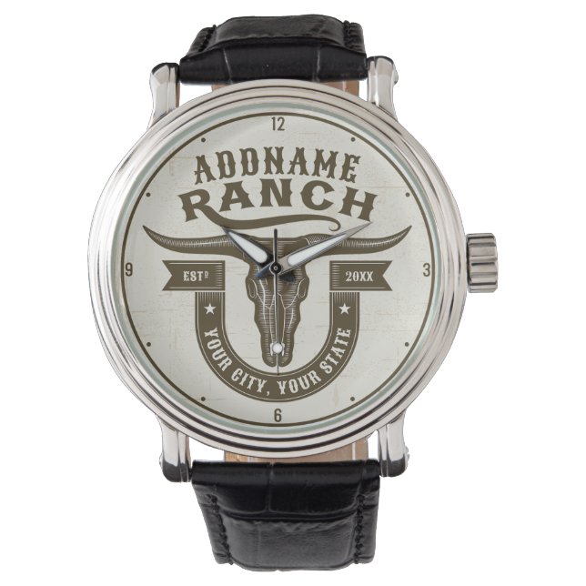 Personalized NAME Bull Steer Skull Western Ranch Watch (Front)