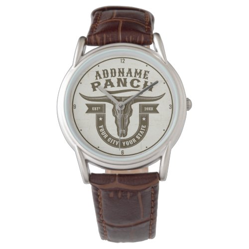 Personalized NAME Bull Steer Skull Western Ranch Watch
