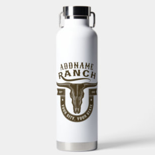 Personalized NAME Bull Steer Skull Western Ranch Water Bottle