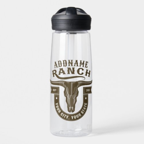 Personalized NAME Bull Steer Skull Western Ranch Water Bottle