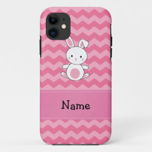 Personalized name bunny pink chevrons iPhone 11 case