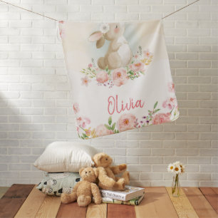 Personalized Name Bunny Pink Floral Newborn baby Blanket