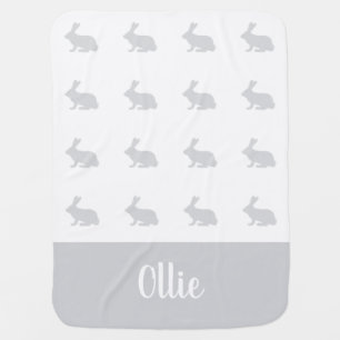 Personalized name bunny rabbit baby blanket - gray
