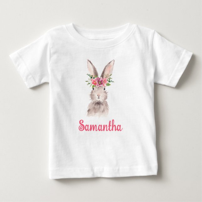 Personalized Name Bunny Rabbit Girl Baby  Baby T-Shirt (Front)