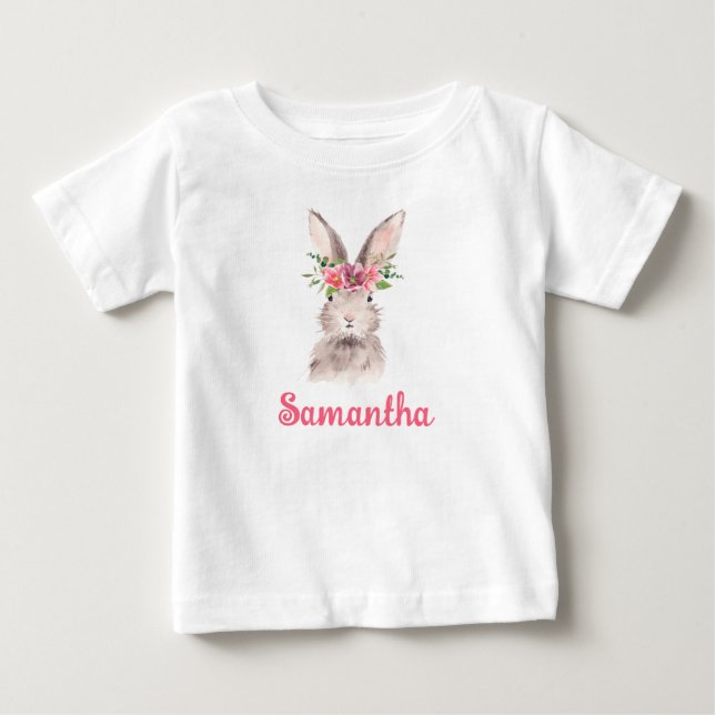 Personalized Name Bunny Rabbit Girl Baby  T-Shirt (Front)