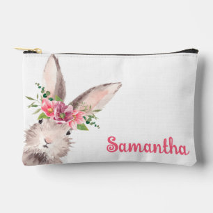 Personalized Name Bunny Rabbit Girl pink Accessory Pouch