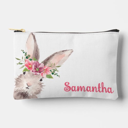 Personalized Name Bunny Rabbit Girl pink Accessory Pouch